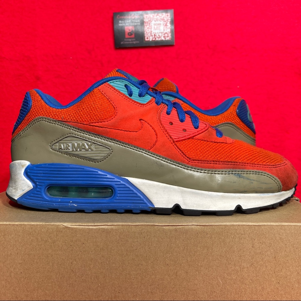 Nike Air Max 90 Mens Size 11 Orange Bamboo Beige White Cobalt Blue 537384-801